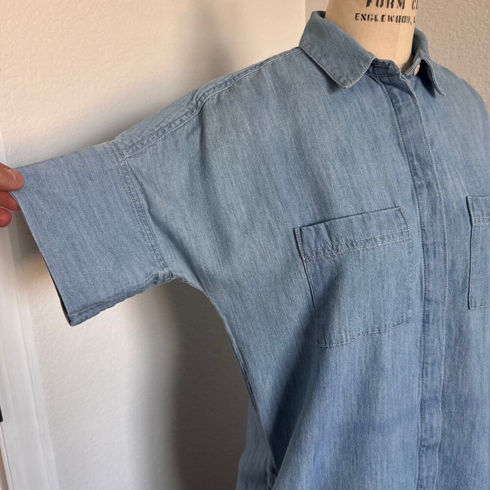 Madewell | Light Wash Chambray Shirt Dress XS Button Front Casual Denim - Picture 14 of 14